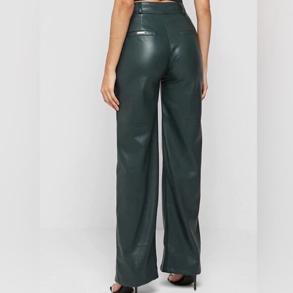 NWT Maniere De Voir Vegan Leather High Waisted Pants Forest Green Size 8 - Picture 3 of 11